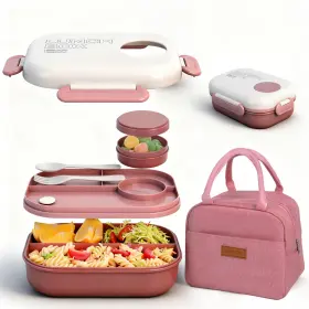 Agreon 765452984949 Lunch Bento Box Set - 3 Compartment Containers 8.86 6.3 3.46 Inches Claret