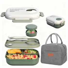 Agreon 765452984956 Lunch Bento Box Set - 3 Compartment Containers 8.86 6.3 3.46 Inches Green