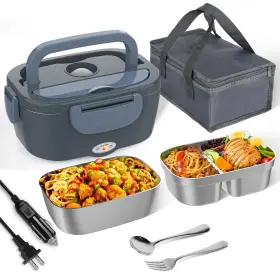 0092 Akhia Electric Lunch Box Heated For Men With 2 Large Bluish Gray