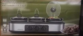 Ambiano 099100287837 Triple Slow Cooker 3x1.5 Quart Stainless Steel