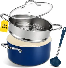 Ao-spsf6qt Aosion 6 Quart Steamer Pot With Lid Nonstick Ceramic Steam Quarts Blue