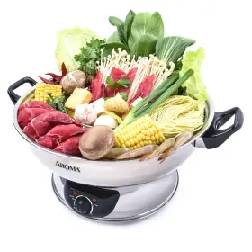 Asp-600 Aroma 5 Quart Electric Shabu Hot Pot Stainless Steel