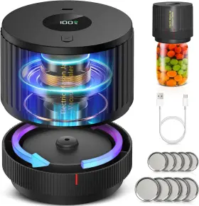 Attikbiz 707713933891 Electric Mason Jar Vacuum Sealer Compatible With Wide And Regular Black01