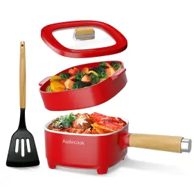 Wd-1020b-red Audecook Hot Pot Electric 2l Cermic Glaze Non-stick Frying Pan 8 Inch Portable Trave