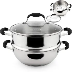 Couk-rq12-077 Avacraft 18/10 3 Piece Stainless Steel Cooking Pot Set With Silver Black