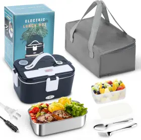 Xy599 Azzxzqyu Electric Lunch Box 80w Portable Food Heater 3-in-1 Dark Blue White