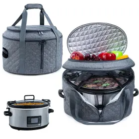 Bagsprite Double510-grey Double-layer Slow Cooker Carrying Case Compatible With 6-8 Quart Crockpot Car
