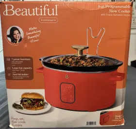 29072 Beautiful 6 Quart Programmable Slow Cooker Red Touch-activated Display