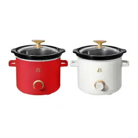29097 Beautiful 2 Quart Manual Slow Cooker 2pk Tomato Red And White Icing New
