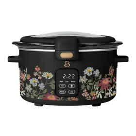 29281 Beautiful Slow Cooker With Hinged Locking Lid Wildflower Black By Drew Barrymore