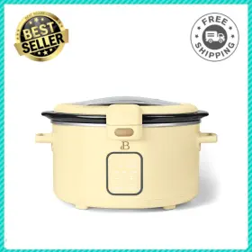 29429 Beautiful 4 Quart Programmable Slow Cooker Hinged Lid Buttercream By Drew Barrymore
