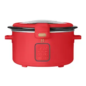 Beautiful 313019814811 4 Quart Digital Slow Cooker With Hinged Lock Red By Drew Barrymore