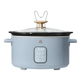 Beautiful 829486192197 Stylish 6- Quart Programmable Slow Cooker By Drew Barrymore With 3 Heat Settings Blue