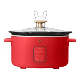 Beautiful 829486193781 Stylish 6- Quart Programmable Slow Cooker By Drew Barrymore With 3 Heat Settings Red