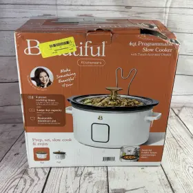 Beautiful 829486196232 4 Quart Slow Cooker Touch Activated Display White Icing Drew Barrymore