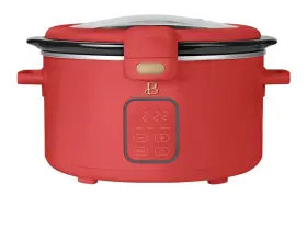 Beautiful 829487381880 Stylish 4- Quart Programmable Slow Cooker By Drew Barrymore With Touch Display Red
