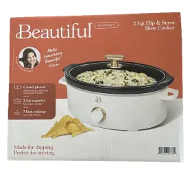 22997a1 Beautiful By Drew Barrymore 2.5 Quart Dip And Serve Manual Slow Cooker White Icing