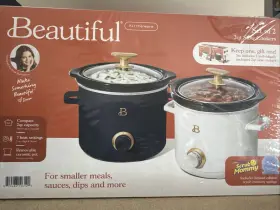 Beautiful By Drew Barrymore 829486196140 2 Quart Ea Slow Cooker Set Of White And Navy