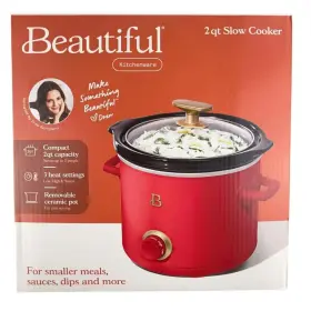 22088a1 Beautiful Curls By Drew Barrymore 2 Quart Red Slow Cooker 3 Heat Settings Ceramic Pot New