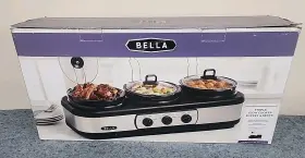 13581 Bella - 3 X 2.5-quart Triple Slow Cooker Buffet And Serve Stainless Steel/black