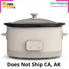 15103974948 Bella 6 Quart Digital Slow Cooker Ceramic Nonstick Adjustable Timer Oatmilk White