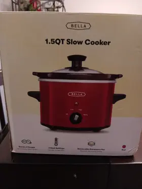 17529 Bella 1.5 Quart Slower Cooker 3 Heat Setting Tempered Glass Lid Red