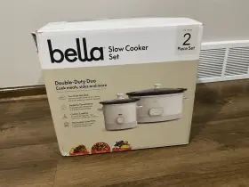 1897016 Bella Double-duty Duo Slow Cooker Set 6 Quart And 2 Qt Programmable White/black