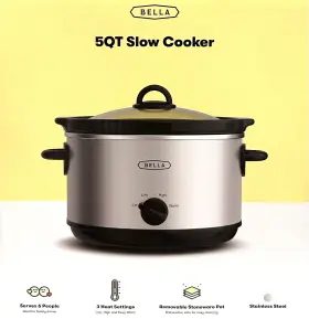 22980a1 Bella Slow Cooker 5 Quart Stainless Steel