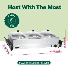 Bella 829486148422 3 X 1.5 Quart Triple Electric Buffet Server Food Warming Tray And Slow Co #2
