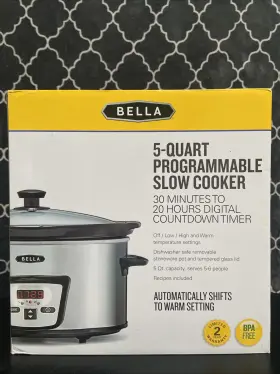 Bla13973 Bella 5-quart Programmable Slow Cooker Digital Timer Auto Warm Stoneware Pot