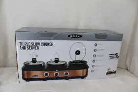 Yde-1110b Bella Triple Slow Cooker Buffet And Serve 3-2.5 Quart Oval Shaped Stoneware Pots