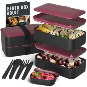 Bh-bb20vb Bentoheaven Premium Bento Box Adult Lunch 40 Oz / 1200 Ml Very Berry