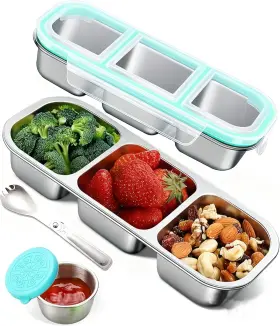 Cp309 Besmall Snack Containers With Airtight 1pcs Blue-0.6l -3 Compartment Light Blue