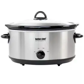 Better Chef 445010654615 6 Quart Oval Slow Cooker With Removable Stoneware Crock In Silver Stainless Steel