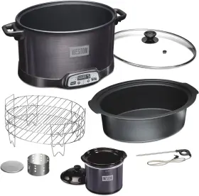 Brands 313092210234 2-in-1 Programmable Slow Cooker And Electric Indoor Smoker 6 Quart 3-tier Smokin