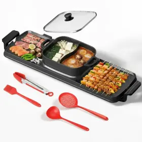 Buisoopt 752259490599 2250w Electric Grill And Hot Pot Combo 29 X 9.5 Inch Smokeless Indoor Bbq Gr