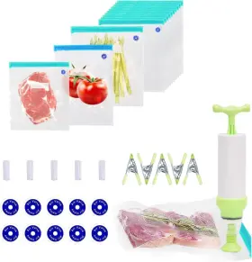 Bags-30 Buvlivu 700433339783 Sous Vide Pcs Reusable Vacuum Seal Bags For Food With Portable Green