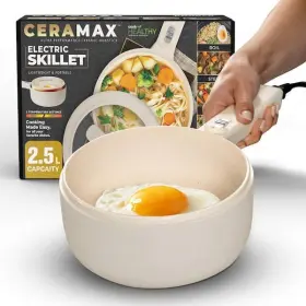 Ceramax 080313064562 2.6 Quart Cream Portable Ceramic Nonstick Electric Multi-cooker Cooking Pot