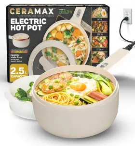 Ceramax 080313066429 Pro 2.5l Electric Hot Pot With Lid And Steamer Non Toxic Ceramic Cooker Skille