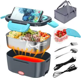 El-g-001 Charmdoo Electric Lunch Box Food Warmer Heater 12v 24v 110v 80w Dark Gray Blue