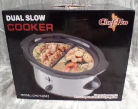 Cp0713sc Chef Pro Dual Slow Cooker 2 16oz Sections Crock Pot Buffet Warmer New
