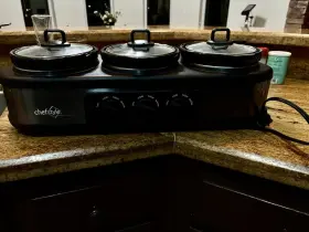 N8323865 Chef Style Brand New Crock Pot Triple Trio Slow Cooker Buffet Food Server Warmer
