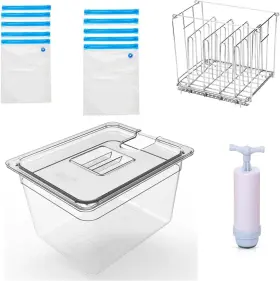 Chefess 797409297260 11l Sous Vide Container With Lid 1 Adjustable Stainless Steel Dividers Rack