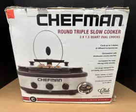 Rj16-15-to Chefman Round Triple Slow Cooker And Buffet Server 3 - 1.5 Quart Oval Crocks