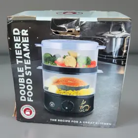 Chefs Counter 849808016307 Double Tiered Food Steamer 4.2 Quart 2.1 Steaming Bowls With Timer