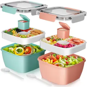 Sa02-p Cherrysea Salad Lunch Box 2pack Bowls With 3 52oz Green Pink
