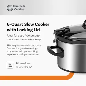 Cc-sl-6100-ll-ss Complete Cuisine 079902171774 6-quart Oval Slow Cooker With Locking Lid And Stainless-stee #2