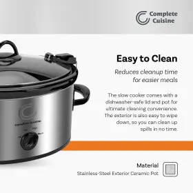 Cc-sl-6100-ll-ss Complete Cuisine 079902171774 6-quart Oval Slow Cooker With Locking Lid And Stainless-stee #3