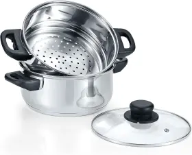 Concord 877769007751 3 Quart Stainless Steel Piece Steamer Cookware Set. Features Silver