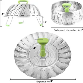 Consevisen 667673331147 Steamer Basket Stainless Steel Vegetable Folding Silver/green #2